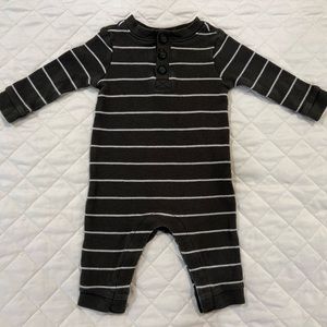 Old Navy | Dark Olive Green Striped Waffle Button One Piece | 0-3M